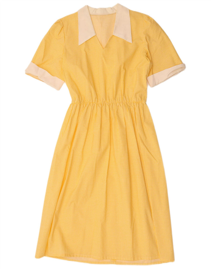 vintage Femme Robe A-Line UK 12 Vichy Jaune Moyen