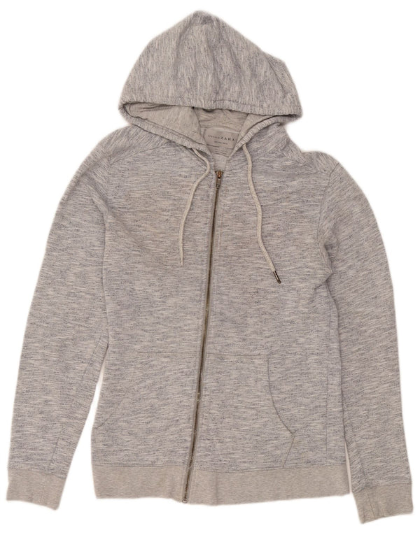 Zara Pull à capuche zippé pour femme UK 14 Grand coton moucheté gris