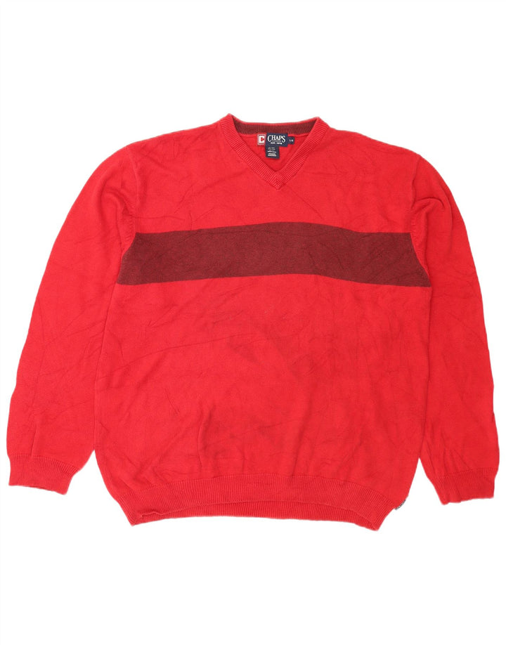 Chaps Pull col V pour homme en coton color block Rouge Taille L