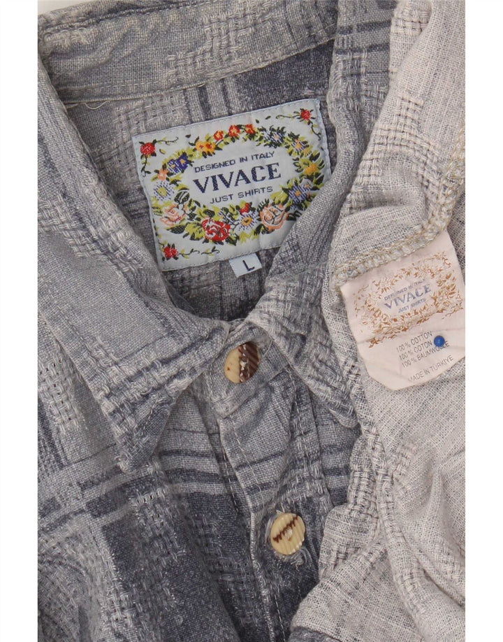vintage Chemise en flanelle pour hommes Grand coton géométrique bleu