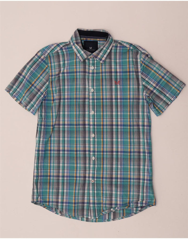 Crew Clothing Chemise à manches courtes pour homme en coton à carreaux bleu moyen