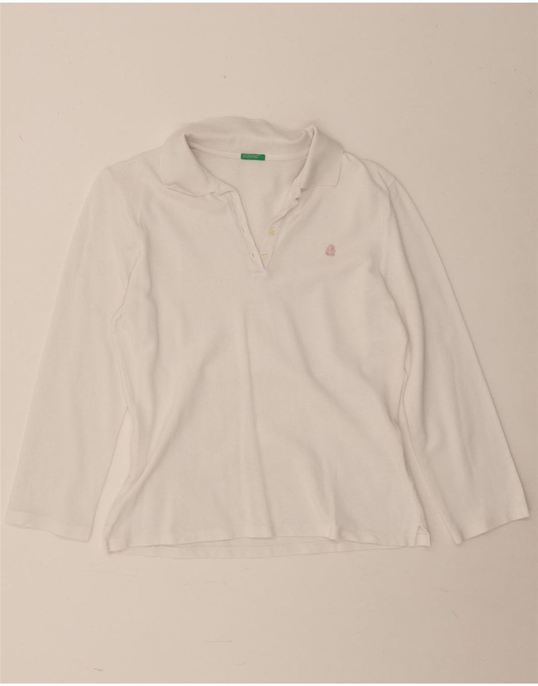Benetton Polo à manches longues pour femme UK 12 Blanc moyen