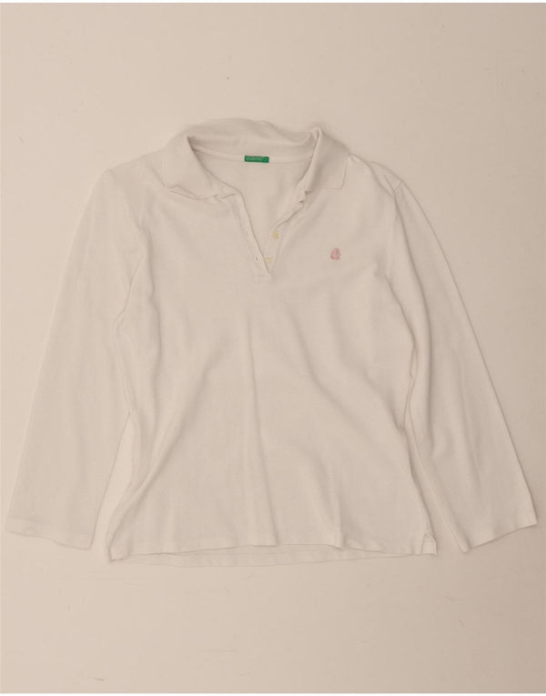 Benetton Polo à manches longues pour femme UK 12 Blanc moyen