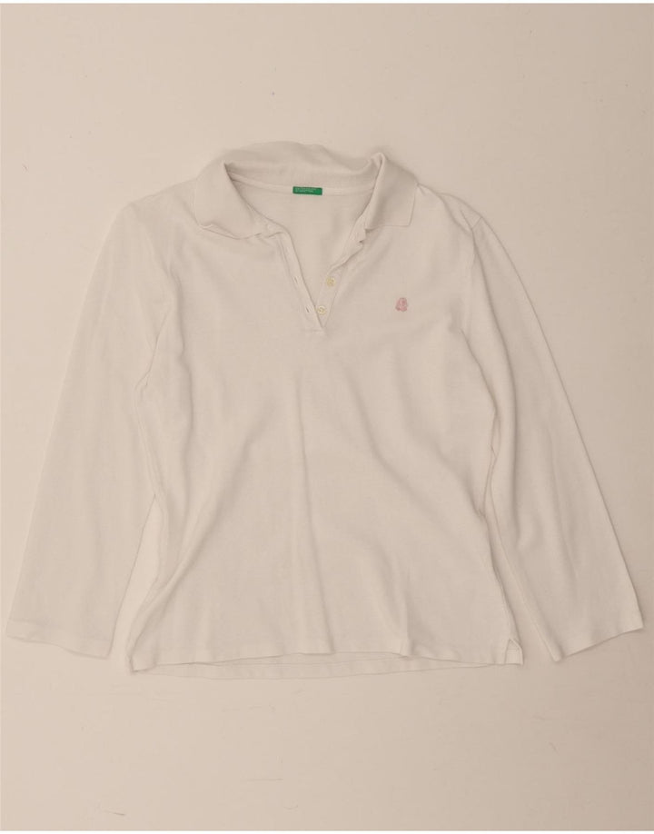 Benetton Polo à manches longues pour femme UK 12 Blanc moyen