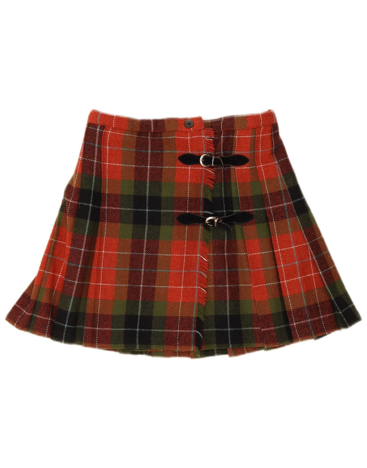 Stefanel Femme Mini Jupe Portefeuille IT 38 XS W26 Laine à Carreaux Rouge