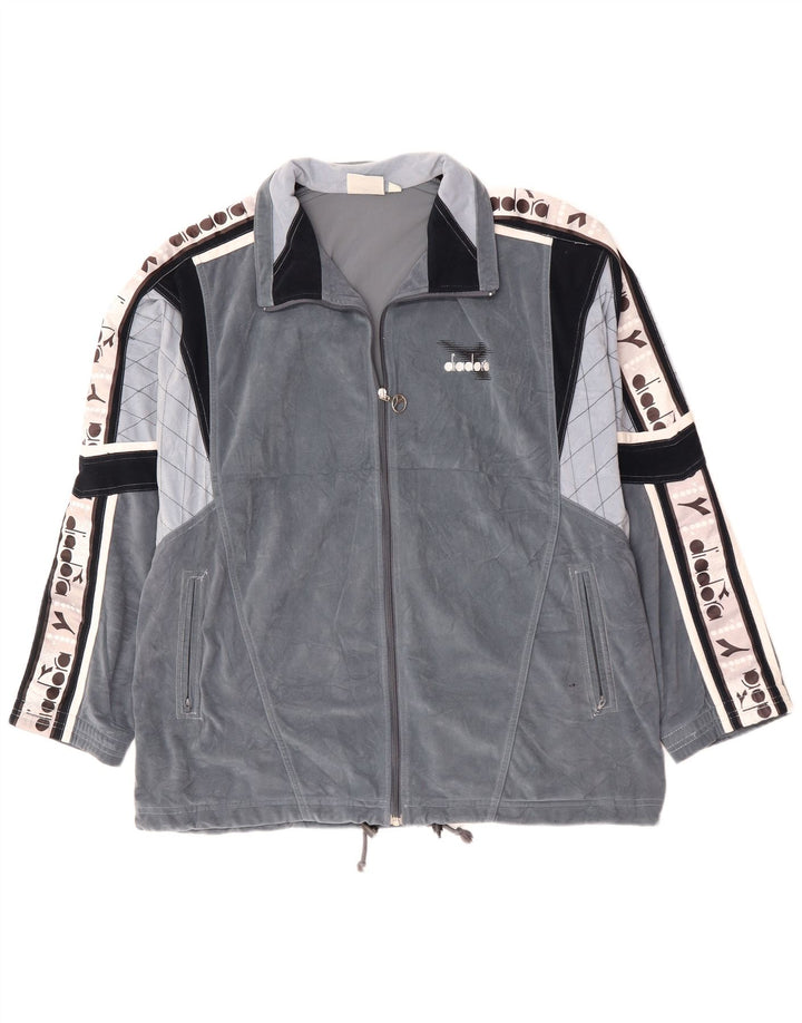 DIADORA Veste de survêtement en velours graphique pour homme UK 46 XL Gris Colorblock