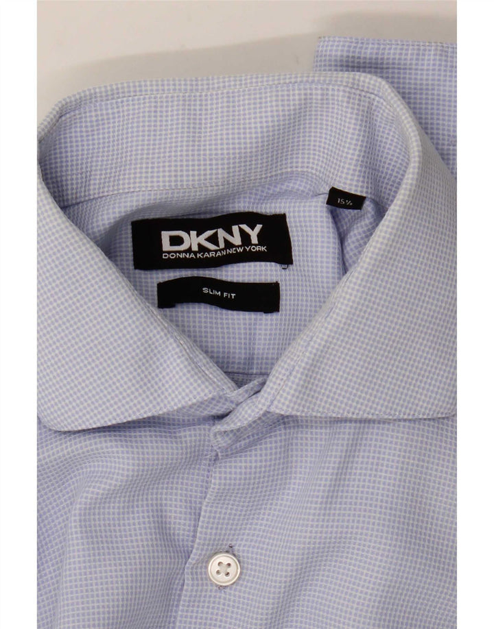 Dkny Chemise formelle coupe slim pour homme Taille 15 1/2 Carreaux bleu moyen
