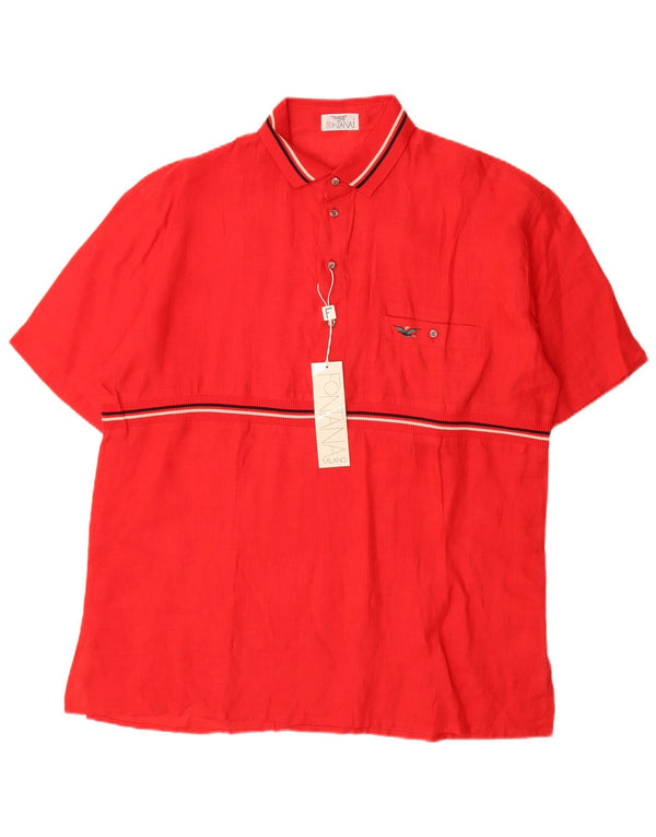 Vintage Homme Manches Courtes Pull Chemise XL Rouge Rayé Lin
