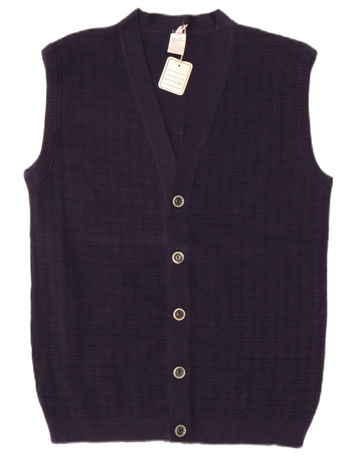 vintage Mens Cardigan sans manches Pull IT 48 Bleu Marine Moyen