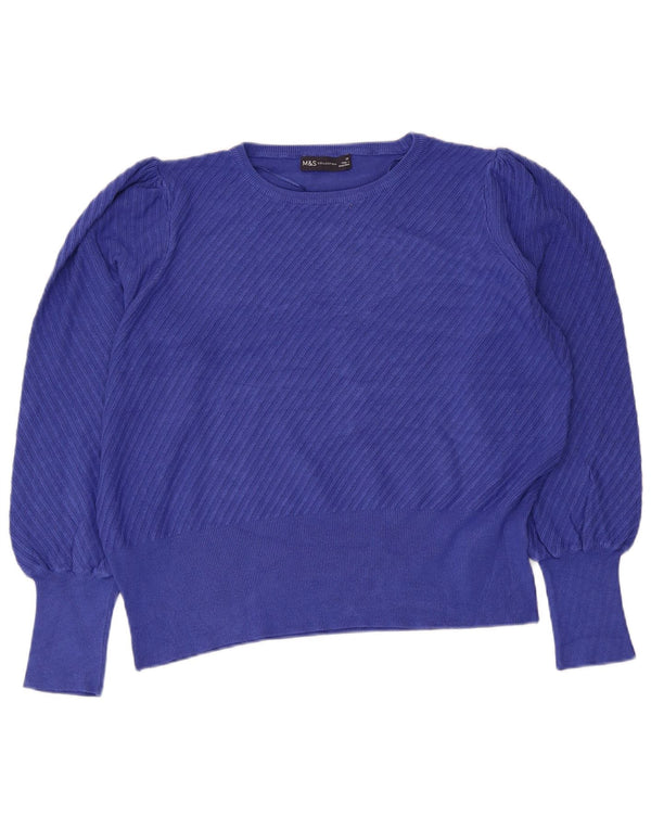 Marks & Spencer Pull court à col rond pour femme UK 20 2XL Bleu Viscose