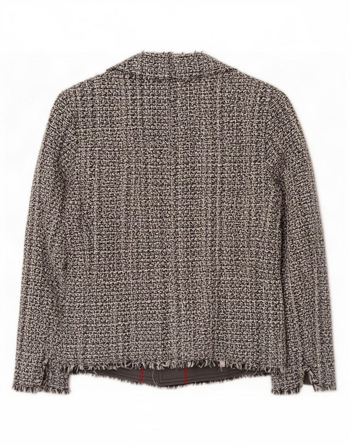 Benetton Veste Blazer Femme UK 14 Grand Coton Chiné Gris