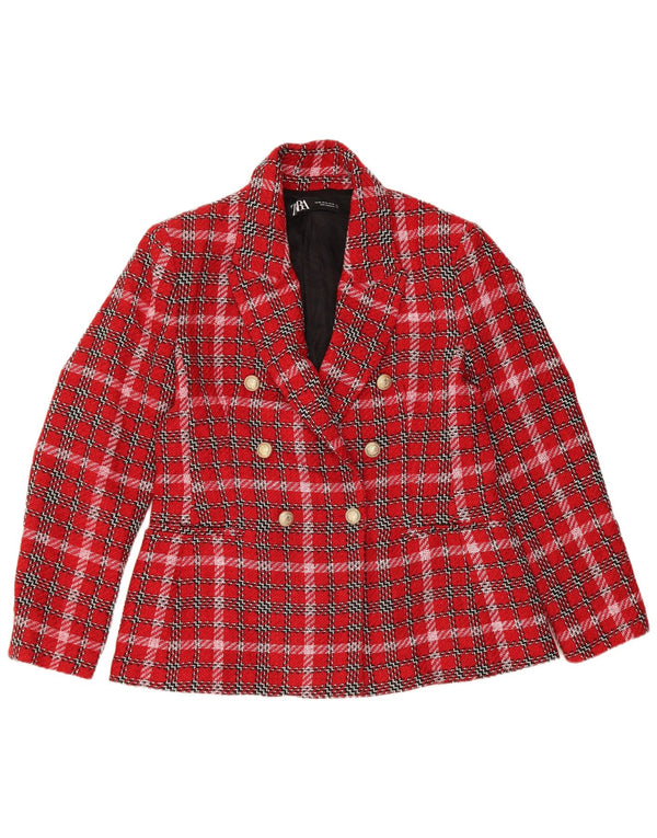 Zara Blazer croisé pour femme UK 18 XL Rouge à carreaux