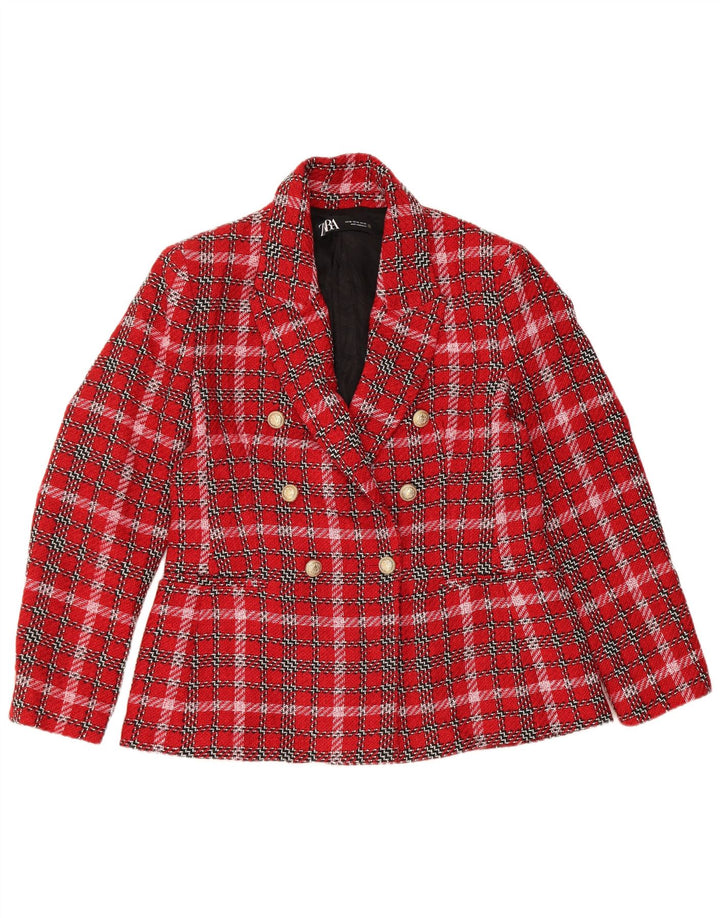 Zara Blazer croisé pour femme UK 18 XL Rouge à carreaux