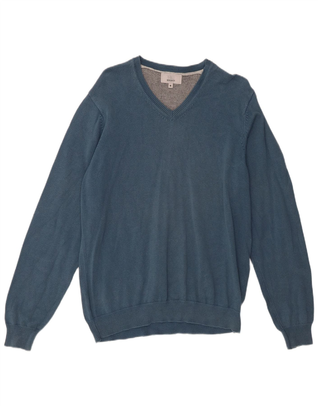 Marks & Spencer Pull Regular Fit Col V Homme Bleu Moyen Coton