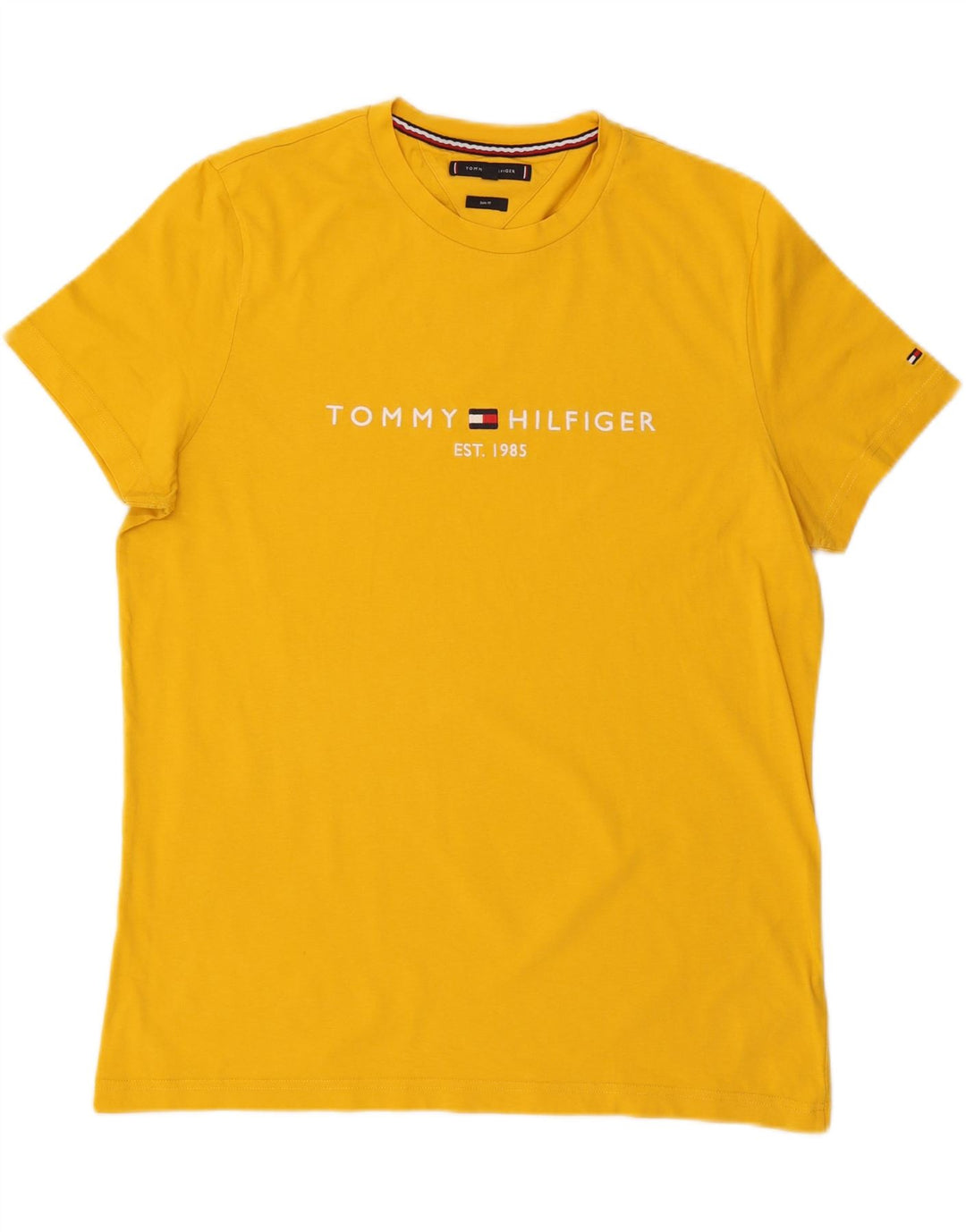 TOMMY HILFIGER T-Shirt Graphique Coupe Slim Homme XL Jaune Coton