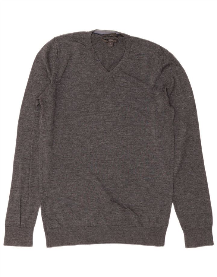 MARKS & SPENCER Pull col V pour homme en laine mérinos gris petit