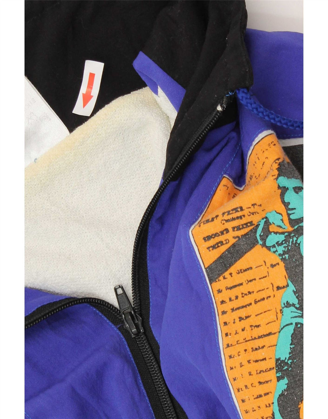 vintage Mens Graphic Survêtement Top Veste Bleu Moyen Patchwork Polyamide