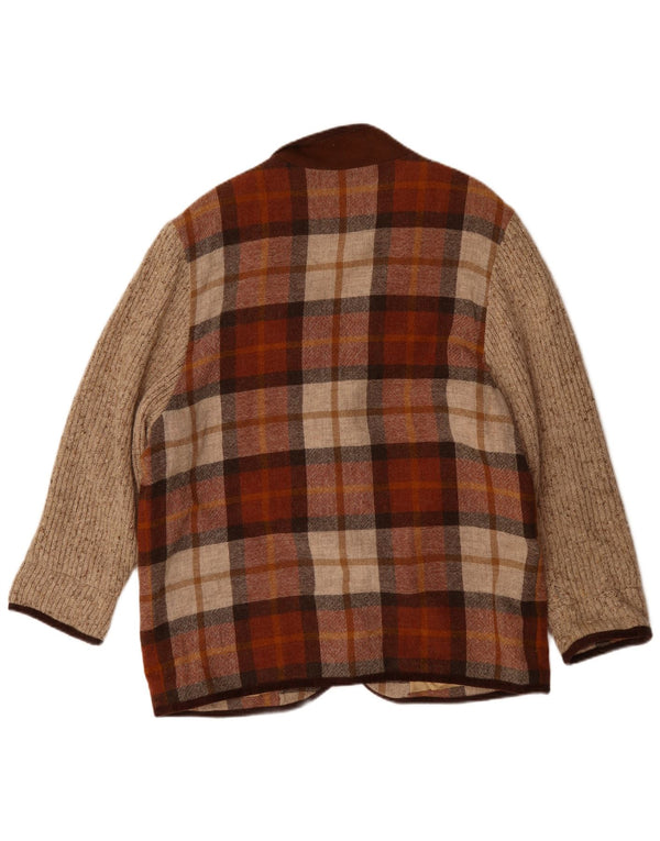 vintage Femmes 3 Bouton Blazer Veste UK 20 2XL Bourgogne Check Polyacrylique