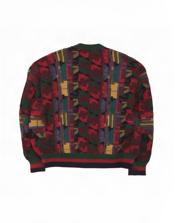 vintage Mens V-Col Jumper Pull Moyen Multicolore Géométrique Acrylique