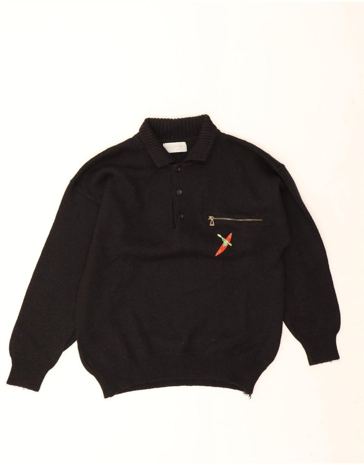 Settebello Pull col polo pour homme en laine noire