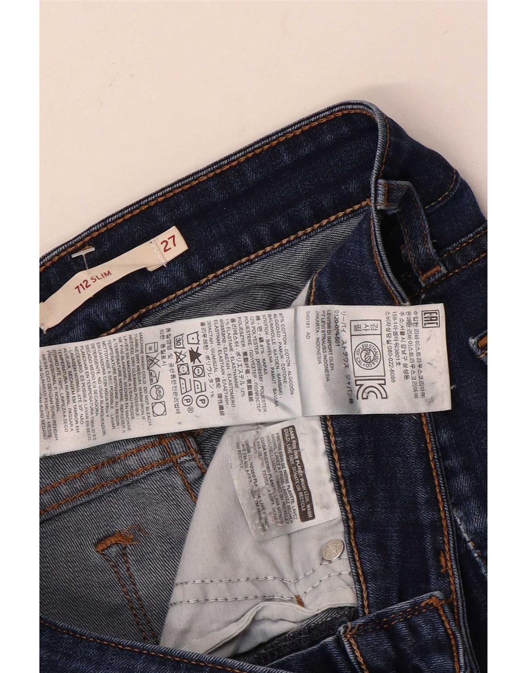 Levi's Jean Slim 712 Femme W27 L27 Bleu Coton