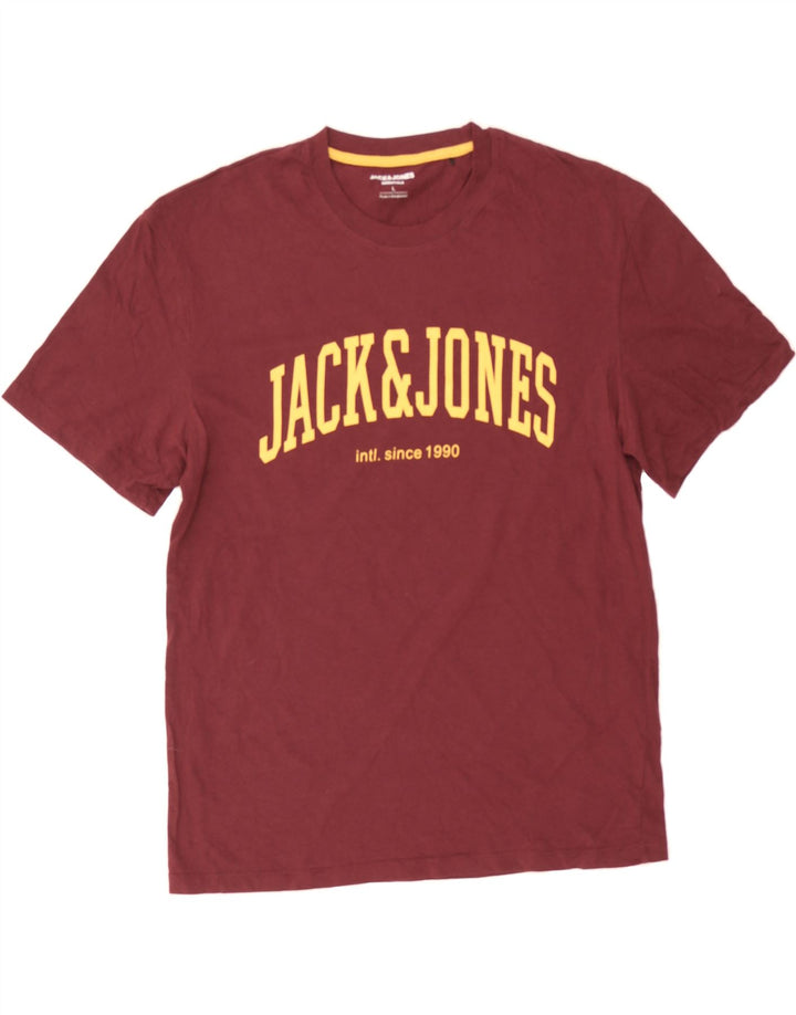 JACK & JONES Mens Graphic T-Shirt Top Large Maroon Cotton Vintage Jack & Jones and Second-Hand Jack & Jones from Messina Hembry 