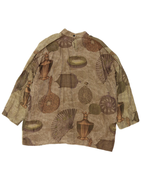 vintage Womens Abstract Pattern Blouse Top UK 10 Petit Vert Rétro