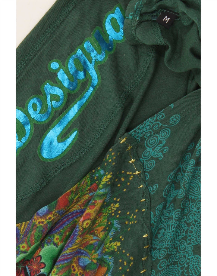 Desigual Womens Oversize Graphic Batwing Blouse Top UK 14 Vert Moyen
