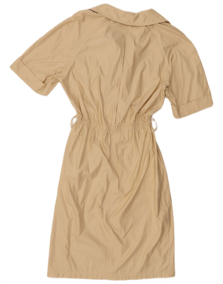 vintage Femmes Manches Courtes Pull Chemise Robe UK 14 Beige Moyen