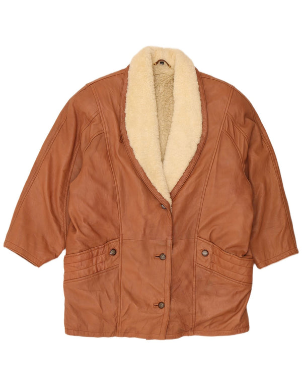 veste en peau de mouton surdimensionnée femme vintage UK 16 Grand Brun