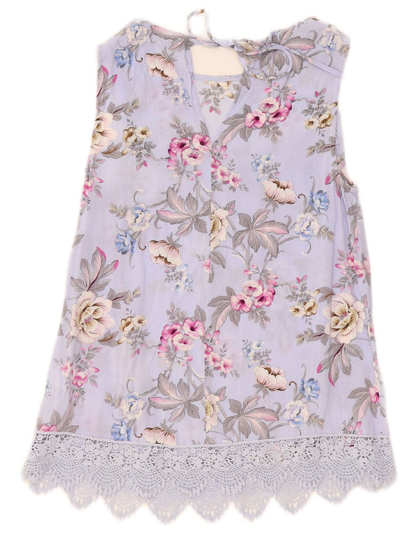 Oasis Chemisier sans manches pour femme UK 8 Small Violet Floral Viscose