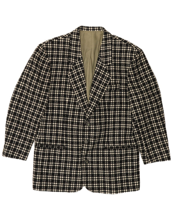 VINTAGE Veste Blazer 3 Boutons Homme IT 48 Laine Pied-de-Poule Noir Moyen