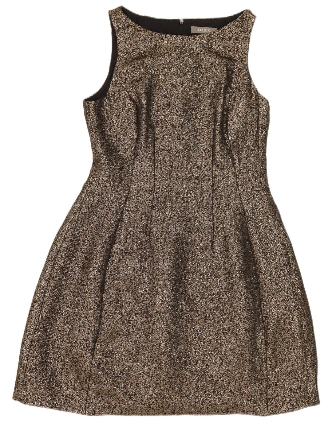 Oasis Robe trapèze sans manches pour femme UK 12 Polyester doré moyen