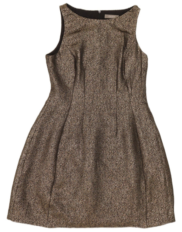 Oasis Robe trapèze sans manches pour femme UK 12 Polyester doré moyen
