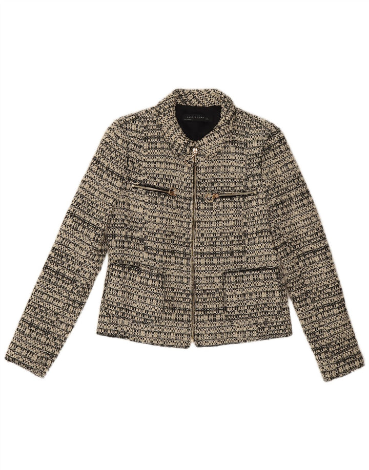 Zara Womens Full Zip Blazer Jacket UK 10 Petit Gris Moucheté