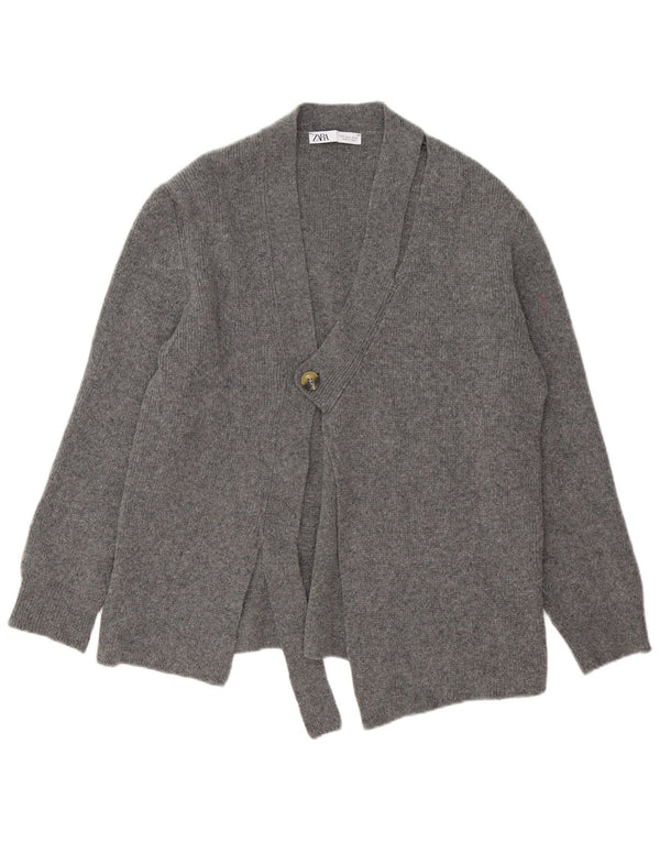 ZARA Femme Cardigan surdimensionné Pull UK 10 Petit Cachemire Gris