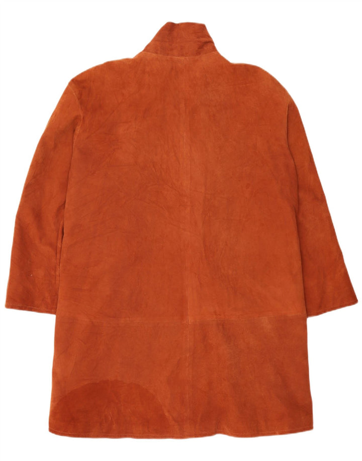 vintage Femmes Surdimensionné Suède Pardessus IT 42 Cuir Brun Moyen