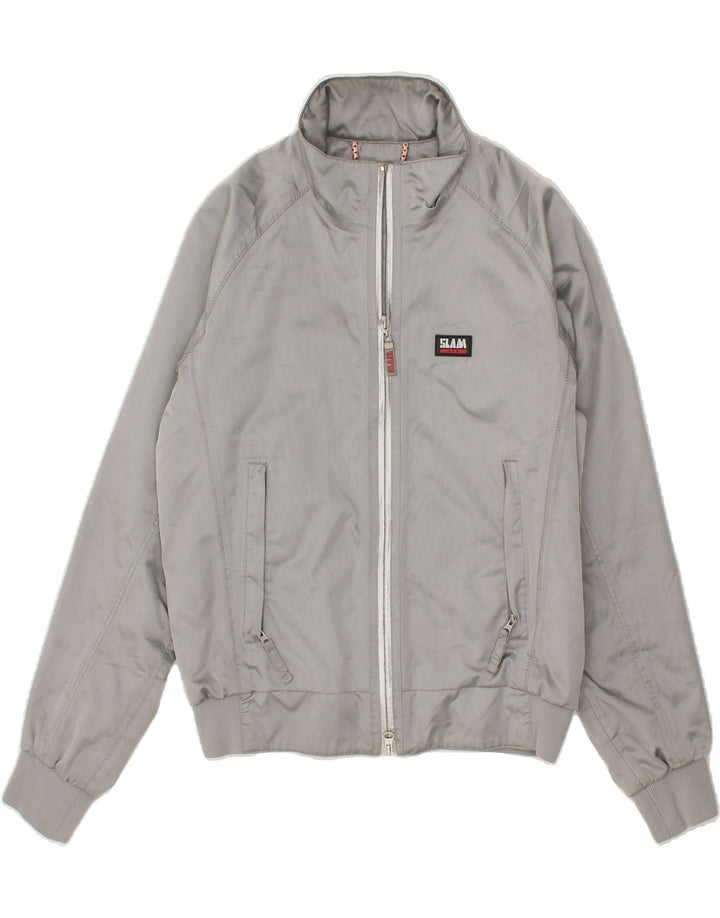 SLAM Mens Bomber Jacket UK 36 Small Grey Polyester Vintage Slam and Second-Hand Slam from Messina Hembry 