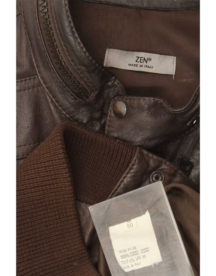 Zen Veste en cuir bomber pour homme Taille 50 Cuir marron moyen