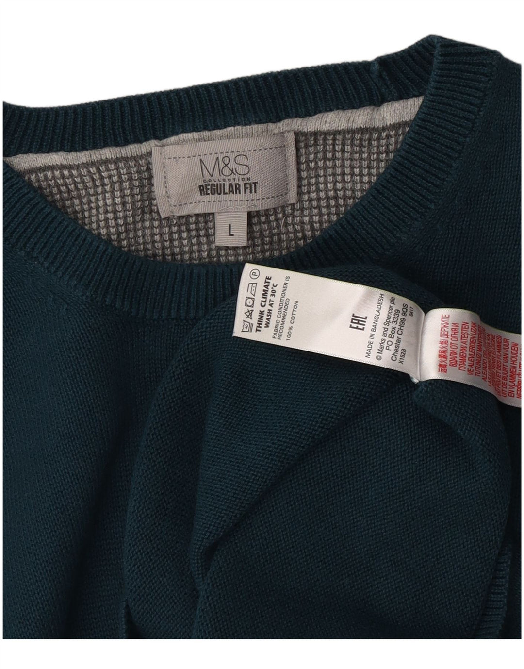 Marks & Spencer Pull à col rond coupe classique pour homme en coton bleu Taille L