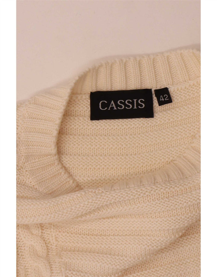 vintage Femmes Oversize Boat Neck Jumper Pull EU 42 Grand Beige