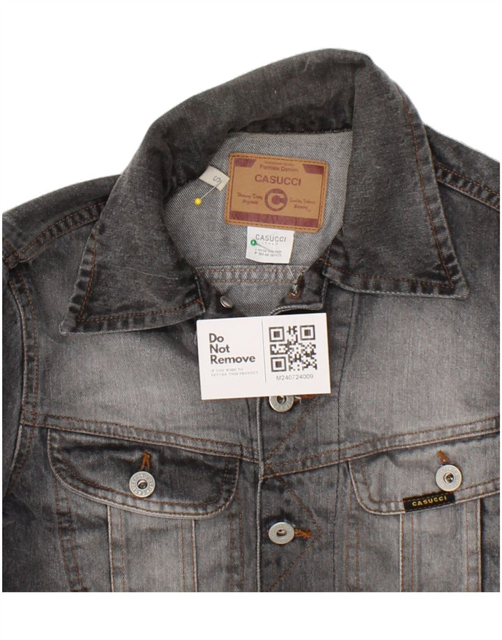 CASUCCI Womens Crop Denim Jacket UK 10 Small Grey Cotton Vintage Casucci and Second-Hand Casucci from Messina Hembry 