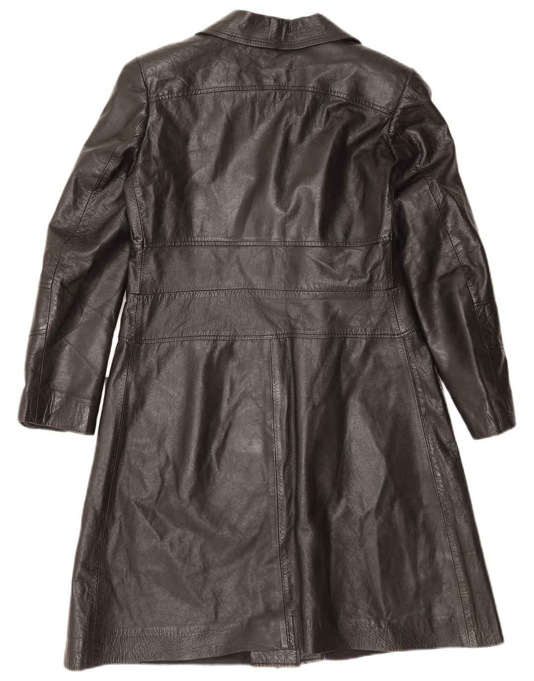 VINTAGE Manteau en cuir femme UK 14 Moyen Noir