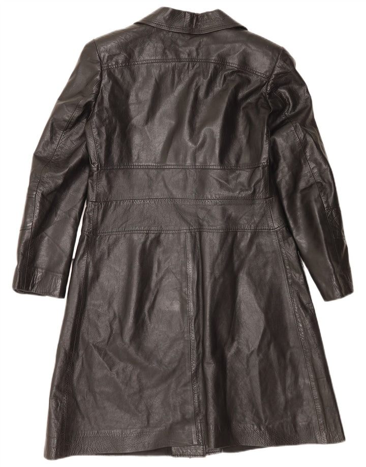 VINTAGE Manteau en cuir femme UK 14 Moyen Noir