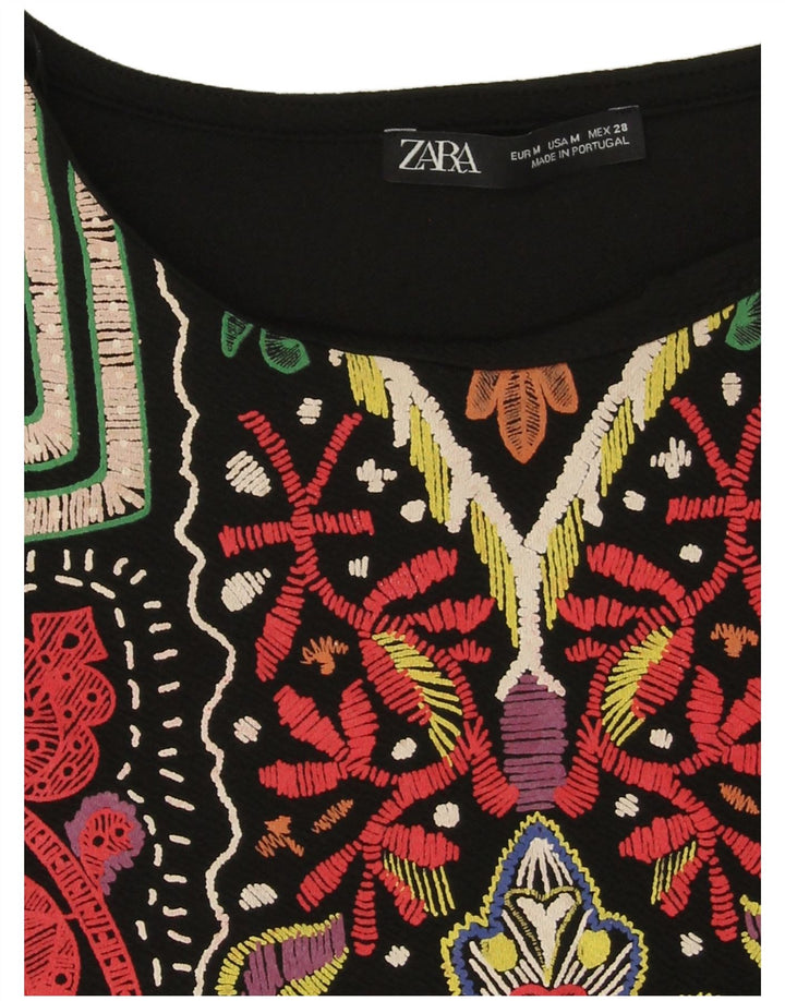 Zara Robe droite à motif abstrait pour femme UK 14 Noir moyen