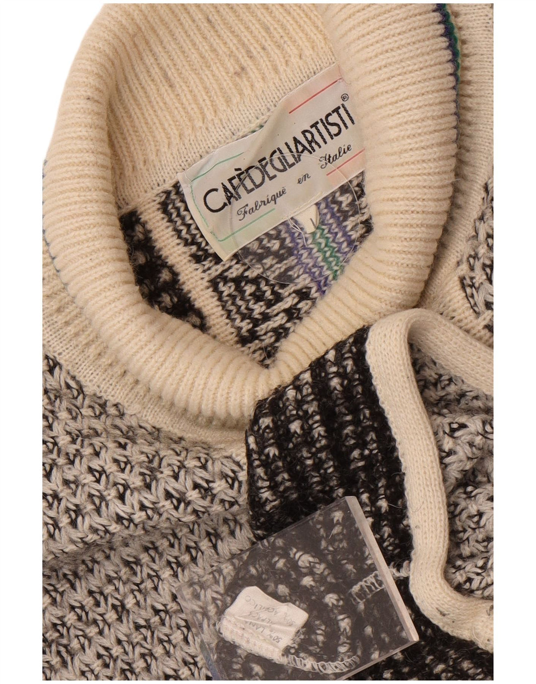 vintage Mens Roll Neck Jumper Pull Grande Laine Géométrique Grise