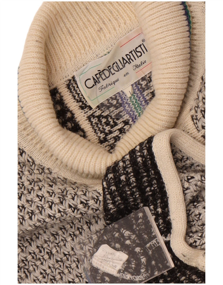 vintage Mens Roll Neck Jumper Pull Grande Laine Géométrique Grise