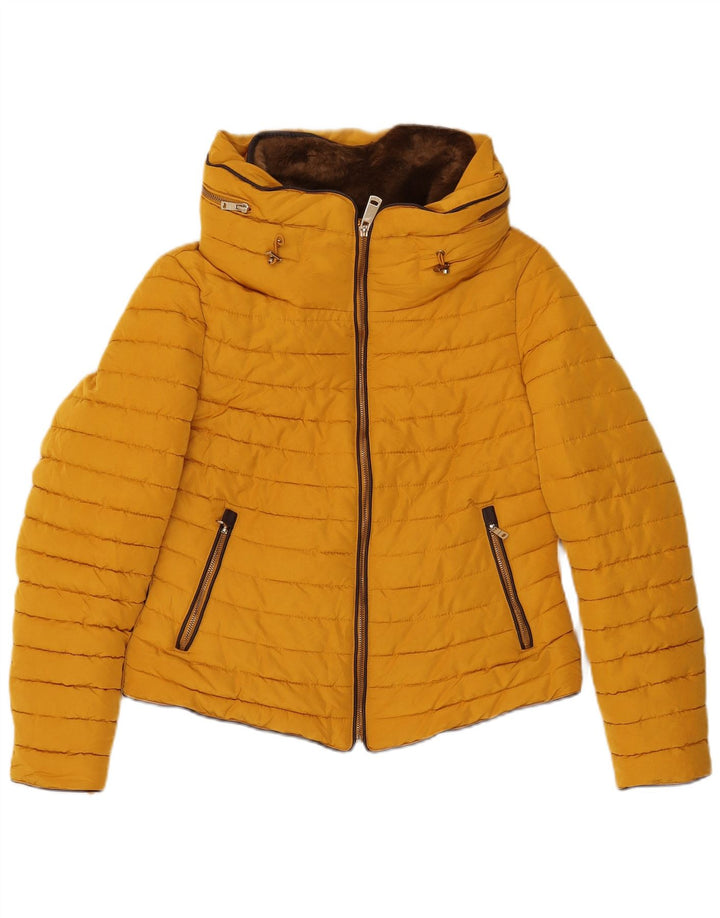 Zara Veste matelassée à capuche pour femme UK 14 Large Jaune Polyester