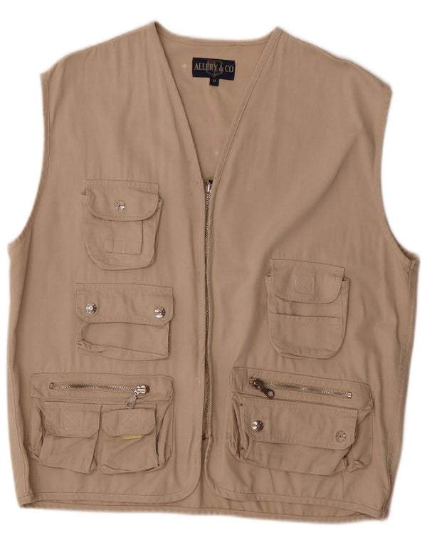 vintage Mens Utility Gilet UK 38 Coton Beige Moyen