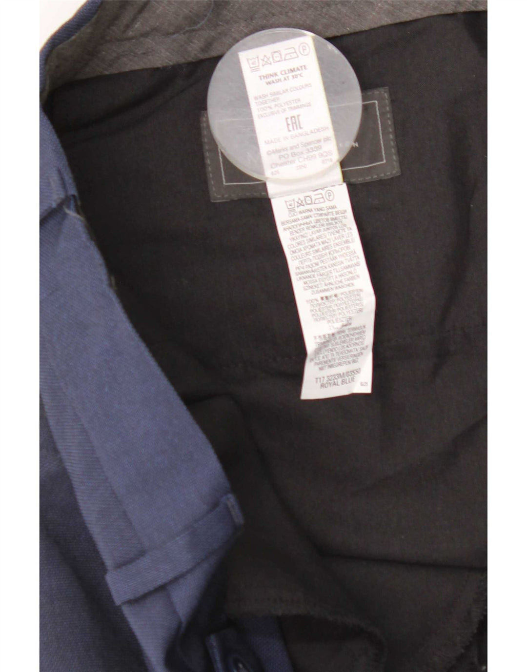 Marks & Spencer Pantalon de costume coupe classique pour homme W40 L29 Bleu marine Polyester
